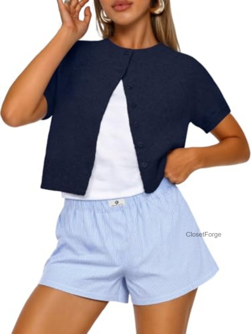 Women's Short Sleeve Cardigan Sweater Lightweight Wrap Button Up Knit Top